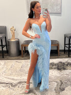 Sheath Strapless Sequin Prom Dress With Slit