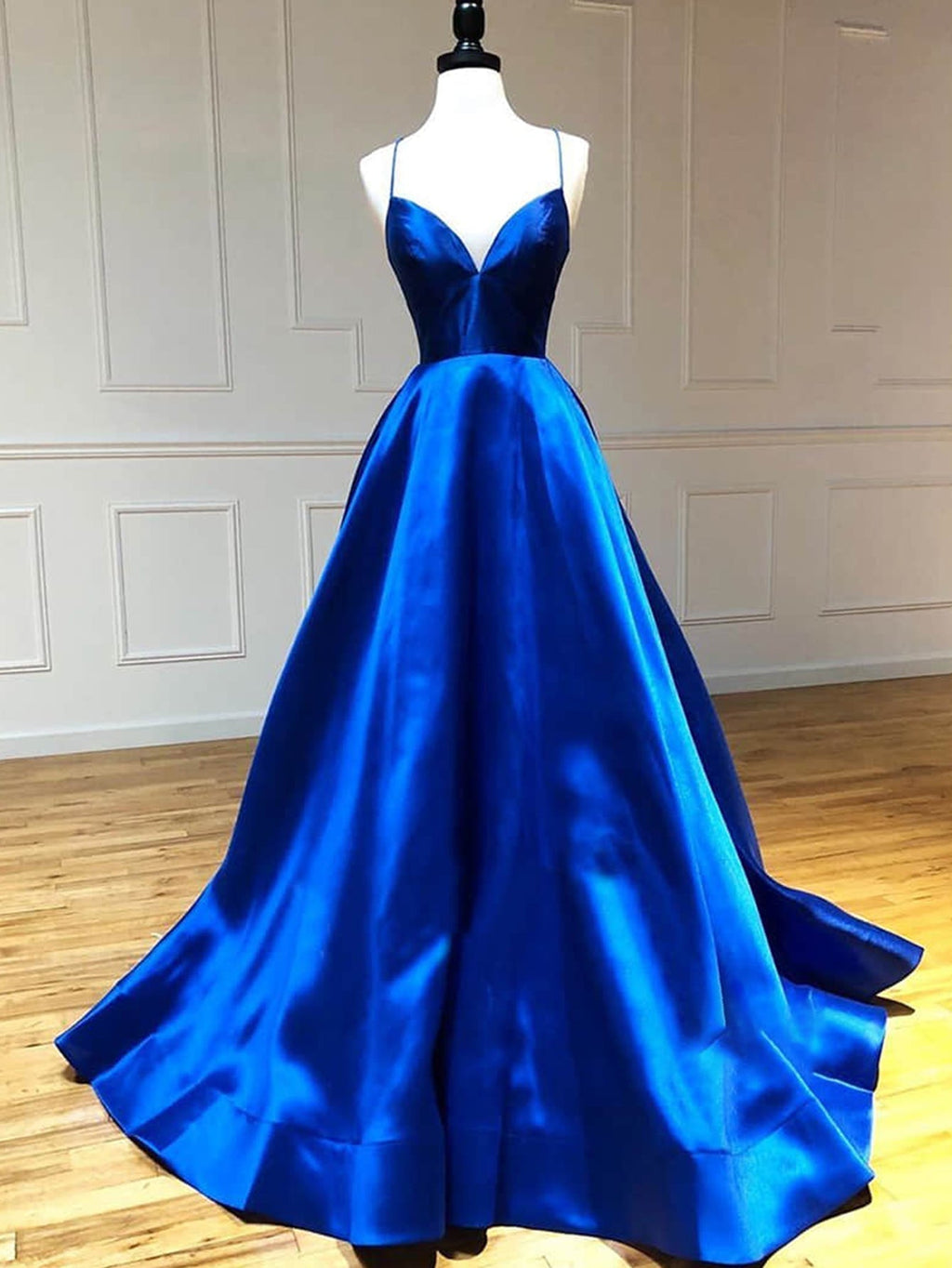 Satin A Line V Neck Long Prom Dress