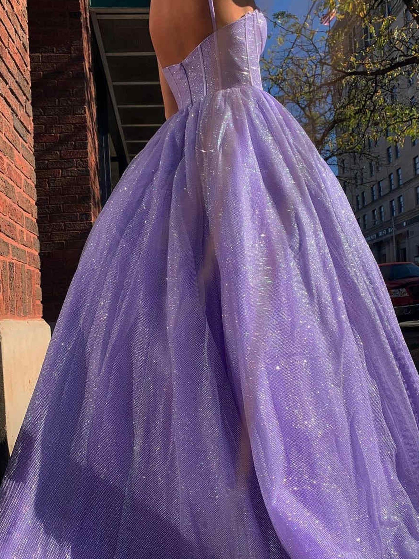A Line Glitter Tulle Prom Dress with Pockets
