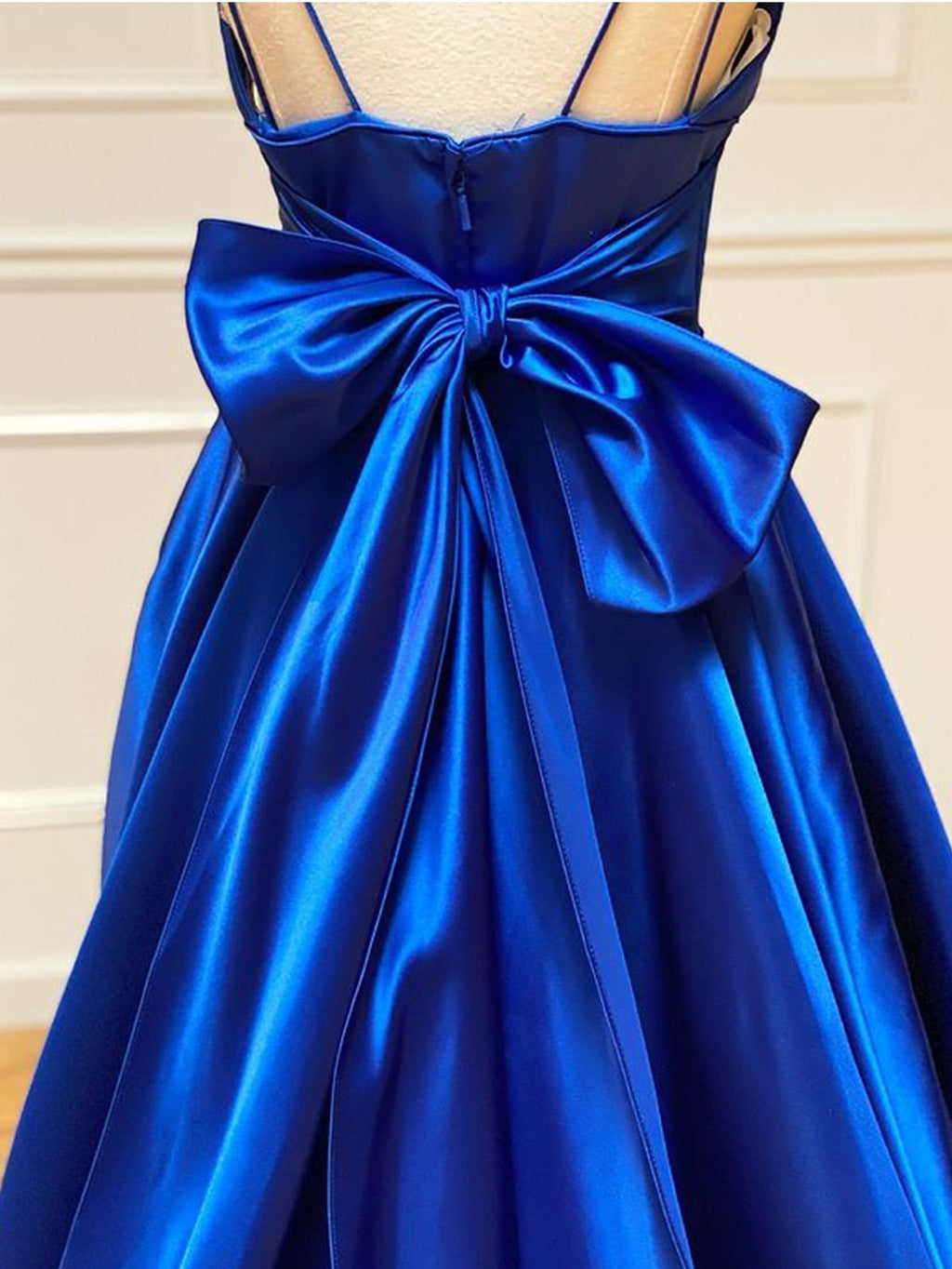 Satin A Line V Neck Long Prom Dress With Bow Tie