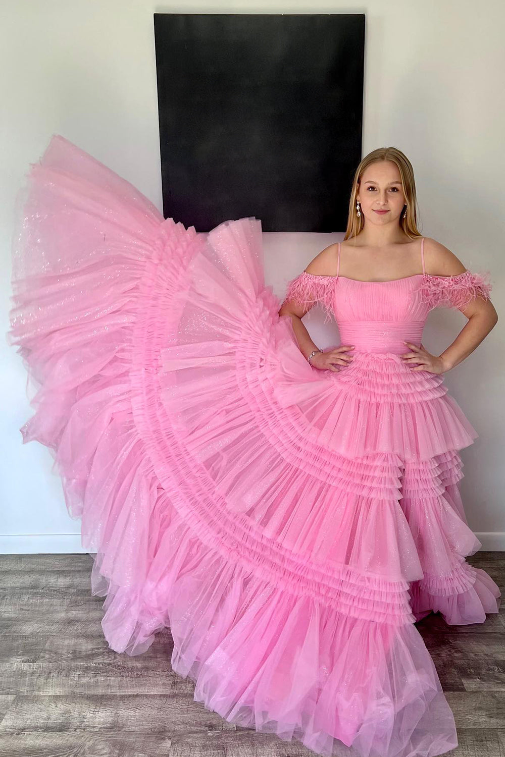A-line Spaghetti Straps Glitter Tulle Prom Dress with Slit
