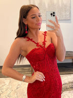 Mermaid Halter Lace Mermaid Long Prom Dress