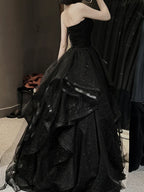 A-Line Sweetheart Neck Tulle Ruffle Tiered Ballgown Long Prom Dress