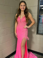 Mermaid V Neck Backless Tight Long Prom Dress With Slit