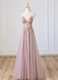 V-neckline Beaded Spaghetti Strap Floor Length Party Dress Long Formal Dress