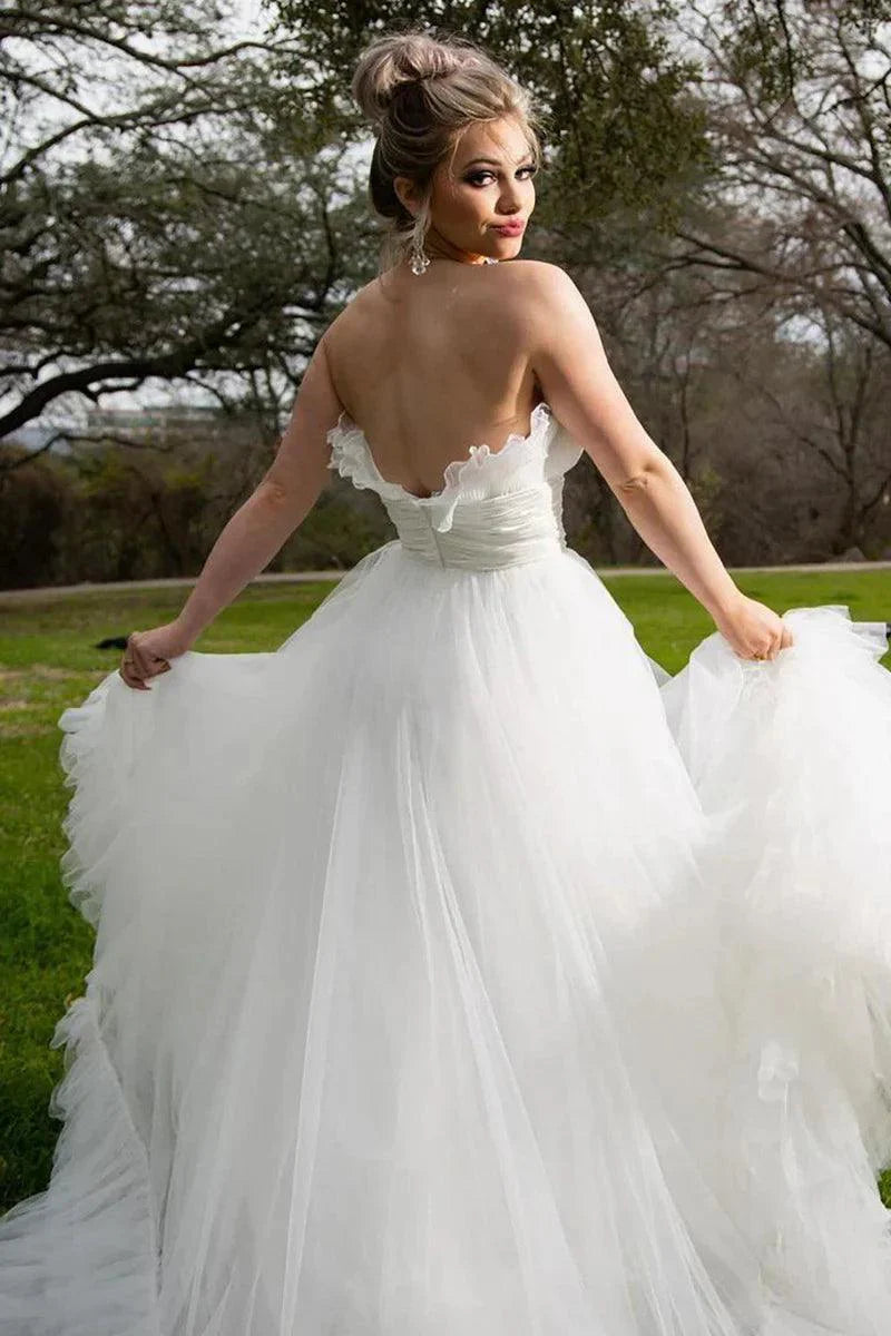 Wedding Dress A-Line Strapless White Tulle