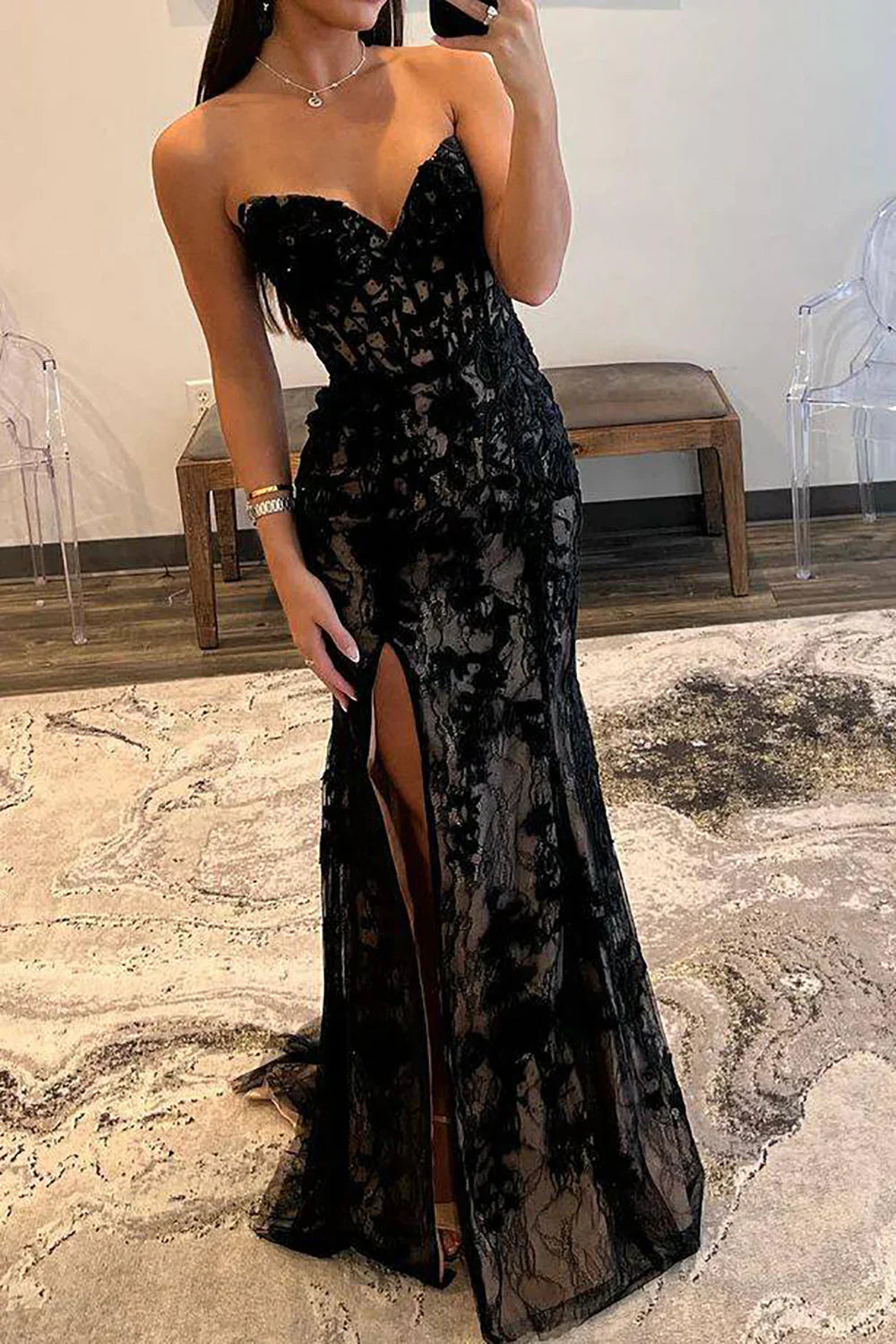 Mermaid Sweetheart Floor-length Corset Prom Dress Appliques With Slit