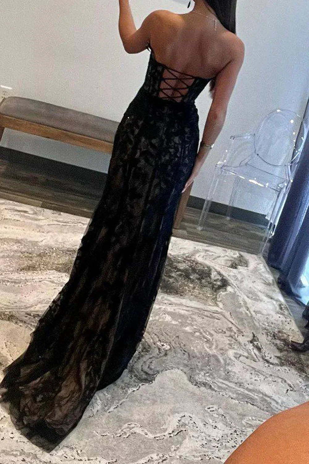 Mermaid Sweetheart Floor-length Corset Prom Dress Appliques With Slit