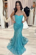 Sparkly Mermaid Sweetheart Corset Prom Dress Sweep/Brush Train Dresses With Beading