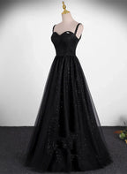 Sequins/Sparkling A-line Tulle Straps Simple Long Prom Dress Evening Dress