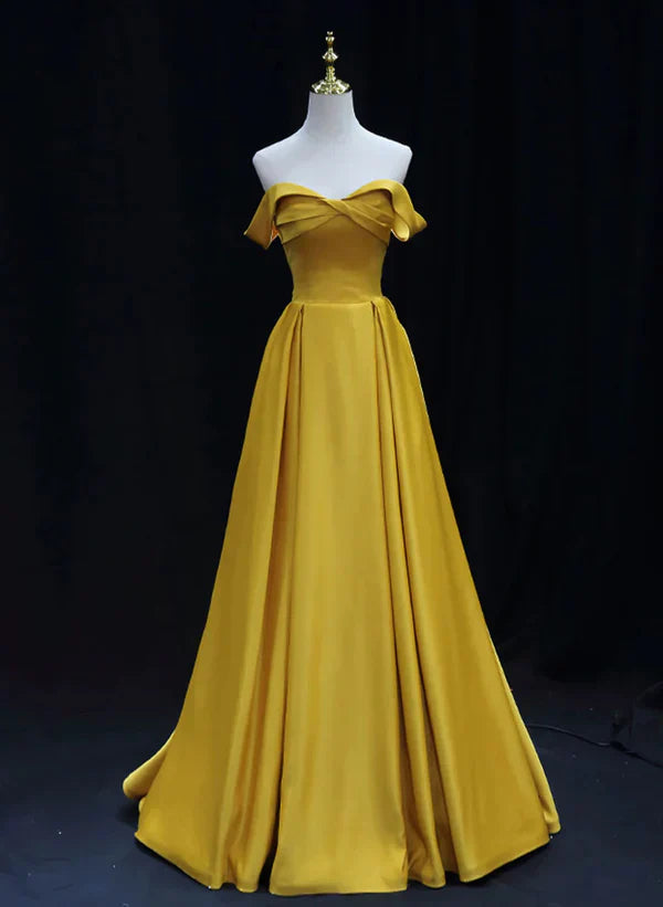 A-line Simple Satin Off Shoulder Prom Dress Formal Dress