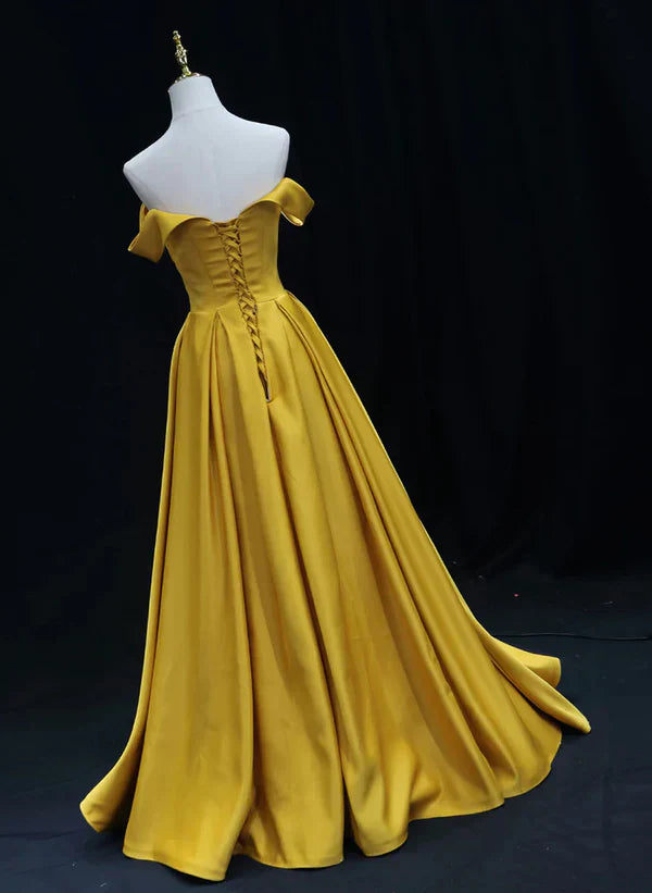 A-line Simple Satin Off Shoulder Prom Dress Formal Dress