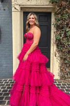 A-Line Sweetheart Tiered Long Tulle Prom Dress