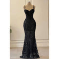 Sweetheart Spaghetti Straps Beaded Sheer Party Prom Evening Dress