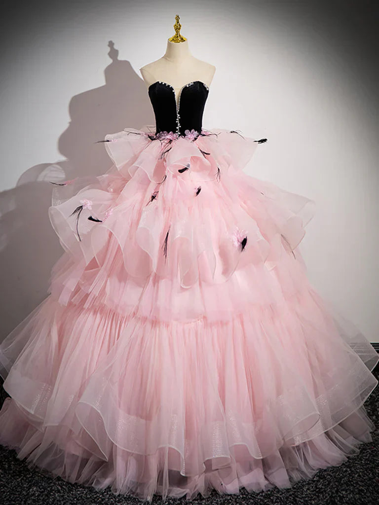 Sweetheart Neck Tulle Tiered Long Prom Dress Ballgown Quinceanera Dress