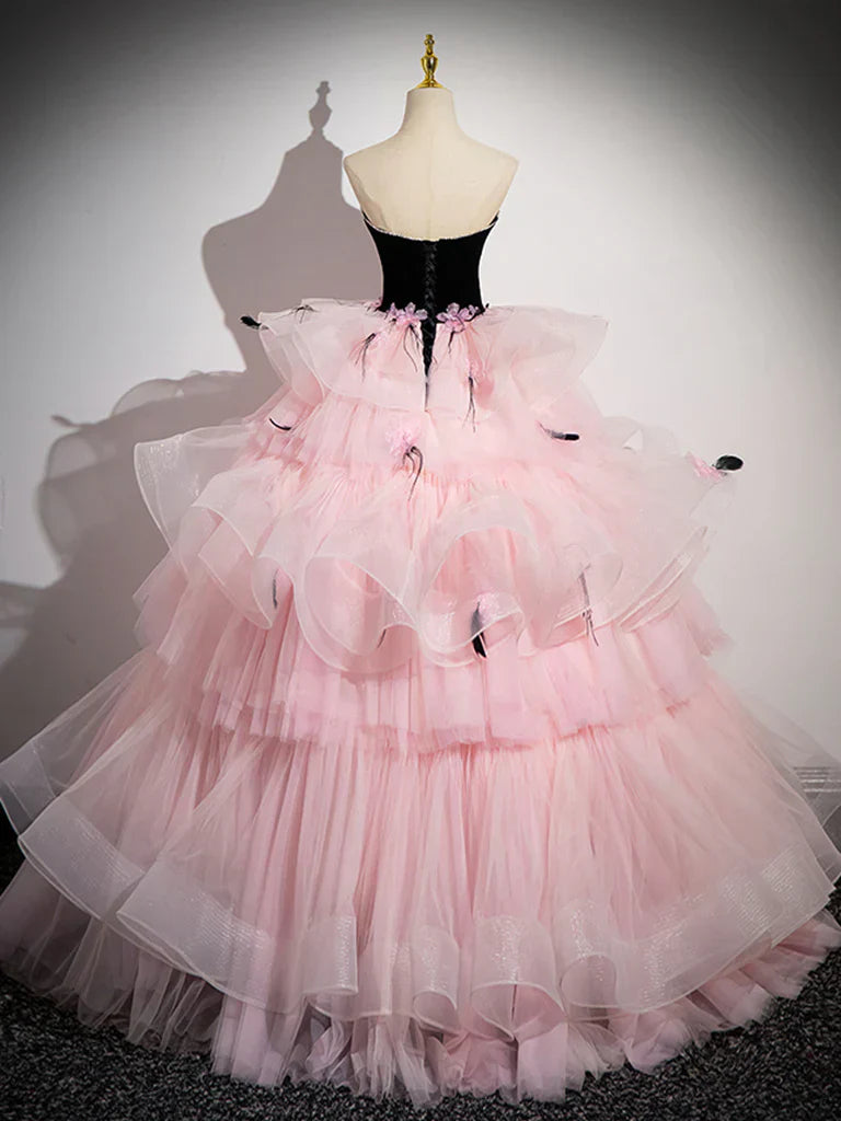 Sweetheart Neck Tulle Tiered Long Prom Dress Ballgown Quinceanera Dress