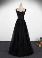 Sequins/Sparkling A-line Tulle Straps Simple Long Prom Dress Evening Dress