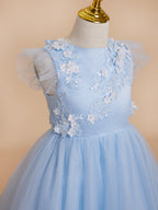 Ball-Gown/Princess Satin Tulle Tea-length Blue Dress (2003225970)