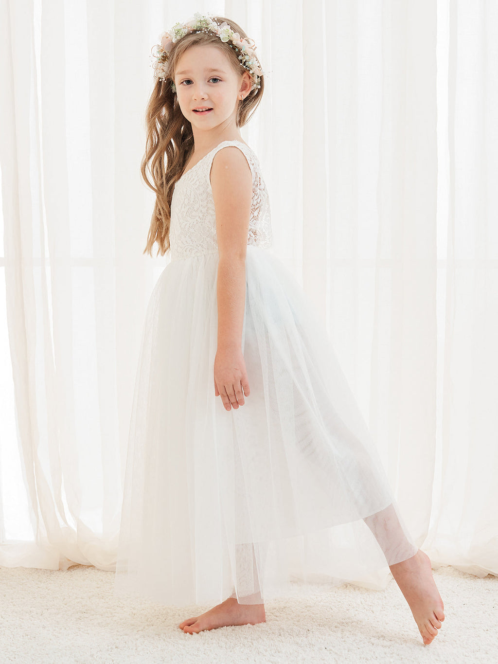 A-line Lace Tulle Ankle-length White Dress (2003227597)