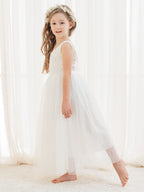 A-line Lace Tulle Ankle-length White Dress (2003227597)