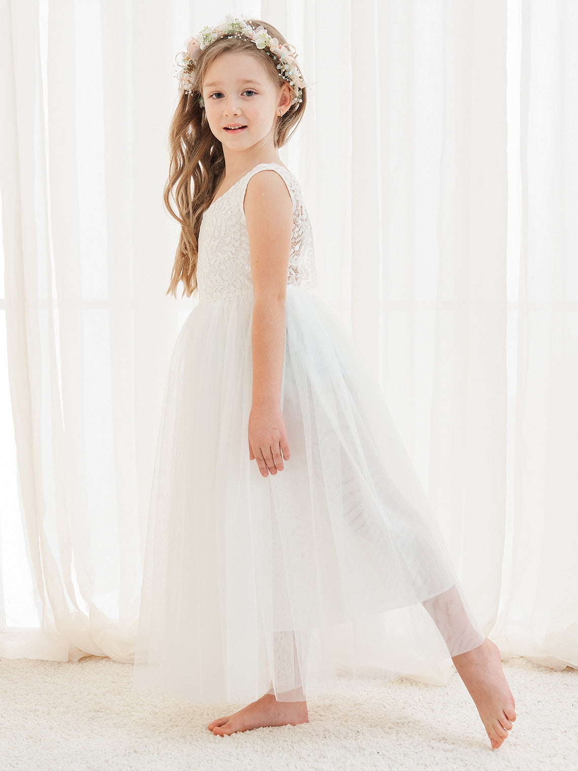 A-line Lace Tulle Ankle-length White Dress (2003227597)