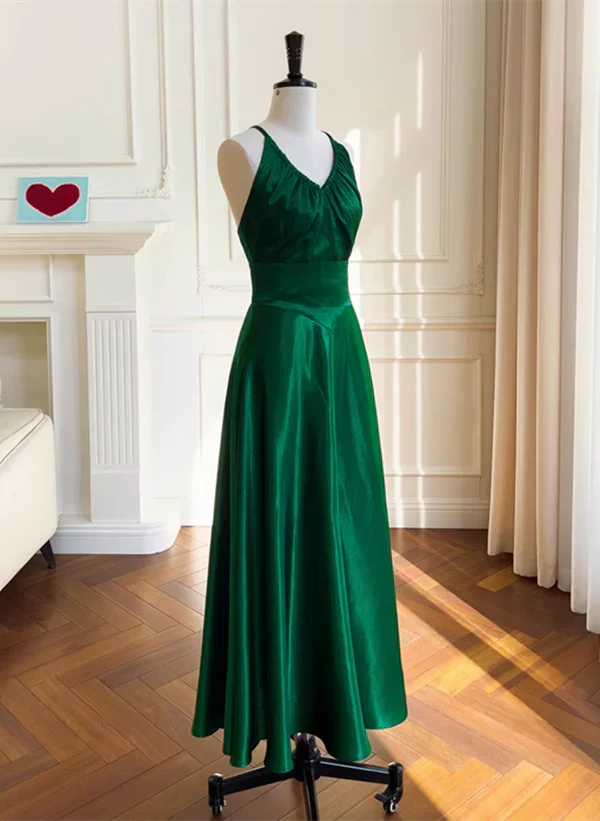 A-line Soft Satin Cross Back Evening Dress Prom Dress Party Dress