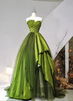 A-Line Princess Ballgown Satin and Tulle Sweetheart Long Party Dress Prom Dress