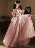 A-Line Princess Off Shoulder Tulle Party Dress Prom Dress