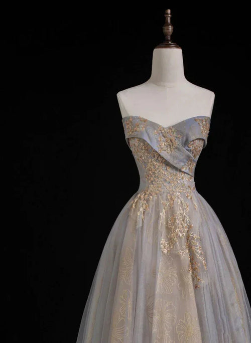 A Line Ballgown Sweetheart Tulle and Lace Long Prom Dress Long Evening Dress
