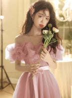 A-Line Princess Off Shoulder Tulle Party Dress Prom Dress
