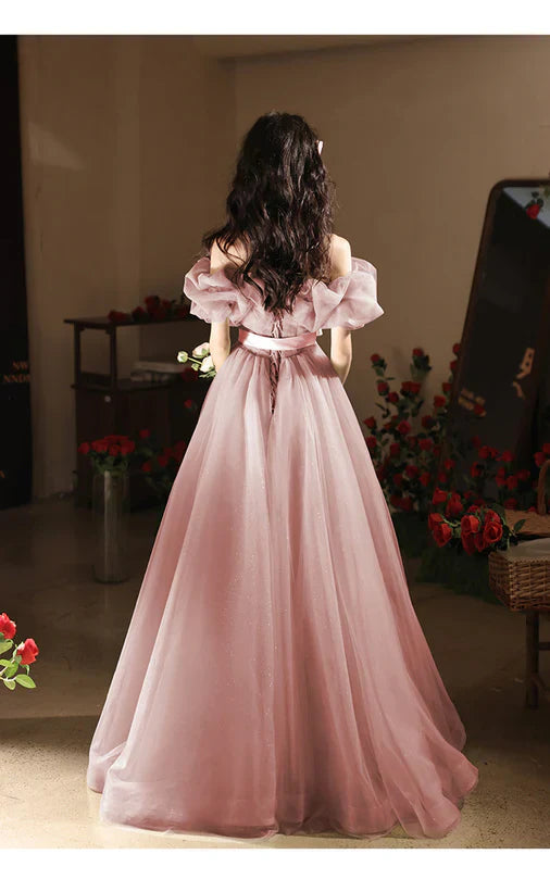 A-Line Princess Off Shoulder Tulle Party Dress Prom Dress