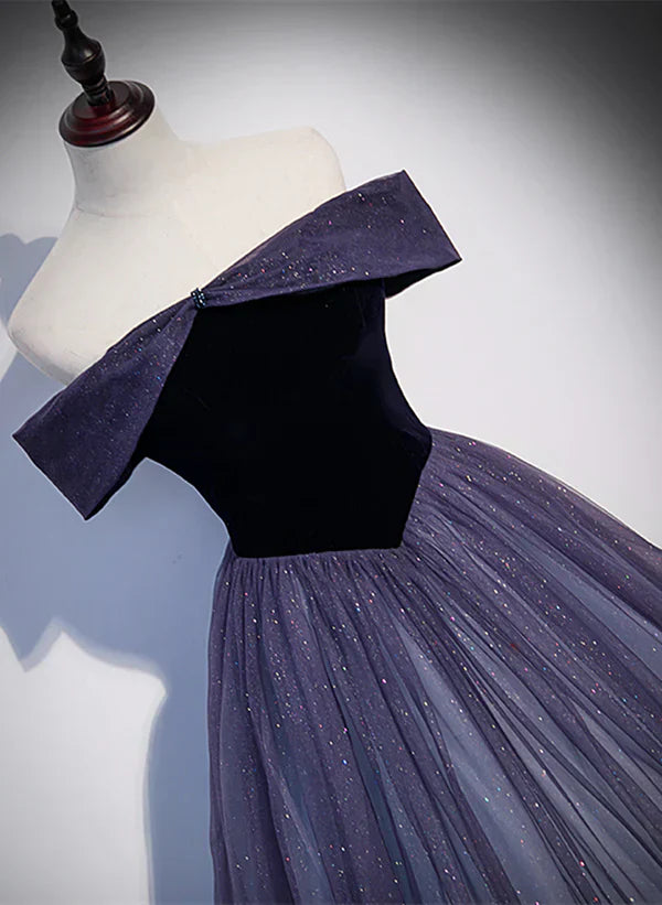 Sparkling Gradient Tulle Off Shoulder A-line Evening Dress Prom Dress