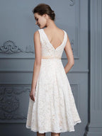 Wedding Dresses Princess V-neck Sleeveless Knee-Length Lace