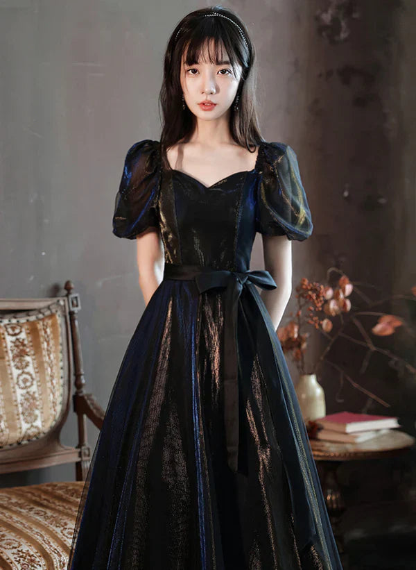 Glitter A-line Ballgown Short Sleeves Tulle Long Formal Dress Evening Dress Prom Dress