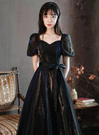 Glitter A-line Ballgown Short Sleeves Tulle Long Formal Dress Evening Dress Prom Dress