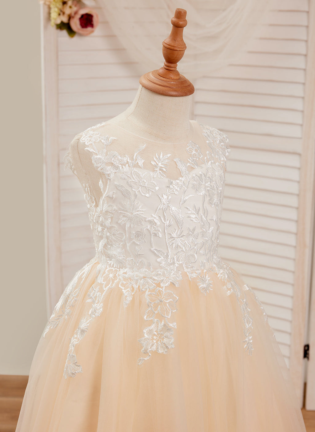A-line Lace Tulle Floor-length Pink Dress (010226589)