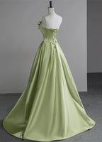 A-line Ballgown Satin with Flowers Long Evening Dress Satin Prom Dress