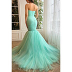 Trumpet/Mermaid Strapless Tulle Zipper-Up Sleeveless Prom Dress