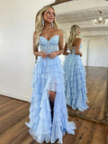 A-Line Sweetheart Neck Lace Chiffon Long Prom Dress