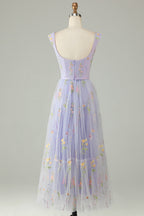 Princess A Line Sweetheart Champagne Long Prom Dress with Embroidery