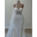 Sheath Mermaid Strapless Satin Bedaed White Long Prom Dress Wedding Dress
