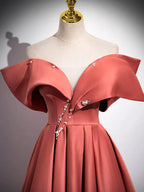 A-Line Ballgown Off Shoulder Satin Long Prom Dress Formal Dress