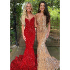 Sexy V-neck Sequins Mermaid Prom Dress Glitter