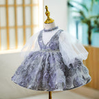 Baby Girl First Communion Dress Flower Girl Princess Dress Rose Beaded Mesh Fluffy  Dress