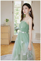 Tulle Spaghetti Strap Long Prom  A-line Party Dress