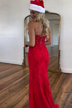 Stunning Mermaid Deep V-Neck Long Lace Prom Dress Sweep/Brush Train Dresses With Split