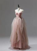 A-Line Princess Tulle Beaded Long Party Dress Prom Dress Floor Length Formal Dress