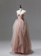 A-Line Princess Tulle Beaded Long Party Dress Prom Dress Floor Length Formal Dress