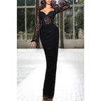 Fitted Sweetheart Long Sleeve Lace Applique Pleats Party Prom Evening Dress
