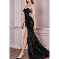 Spaghetti Straps Sleeveless Sequins Sheath Long Prom Evening Dress With Slit
